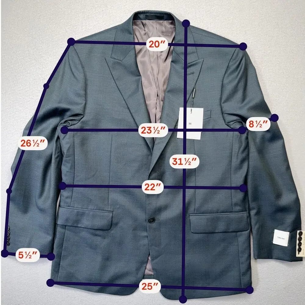Calvin Klein Men's Slim Fit Wool Blend Suit Jacket Navy 46R $450